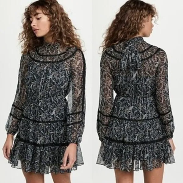 VERONICA BEARD Rahla Crochet-Trimmed Paisley Metallic Mini Dress - Image 2