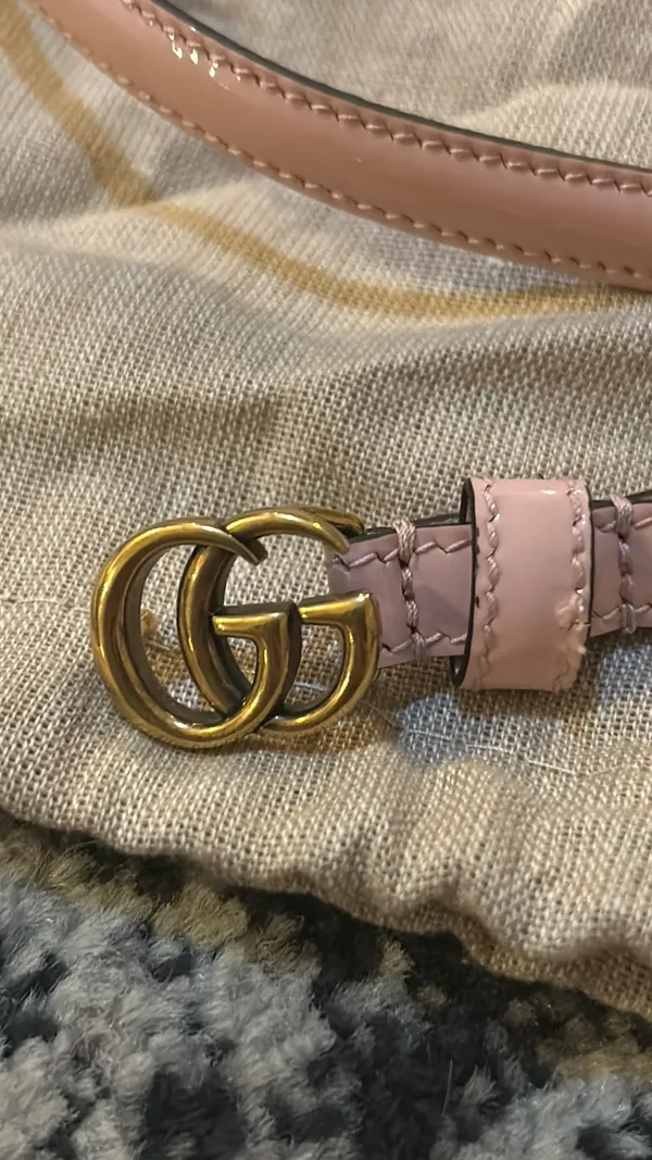 Gucci GG Mousse Top Patent Leather Belt Size 90 - Image 2