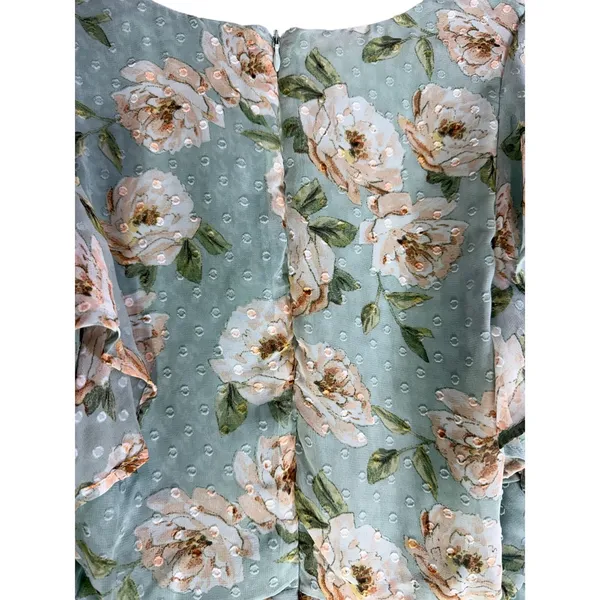 Altar’d State Green Floral Midi Dress Ruffle Sleeve V Neck No Belt - Image 9