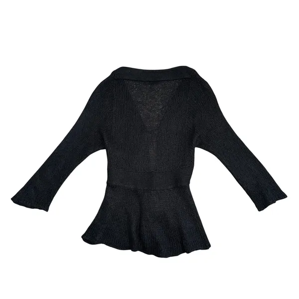 Wooden Ships Cardigan Women S/M Black Excellent Mohair Wool Open Front Peplum - Image 5