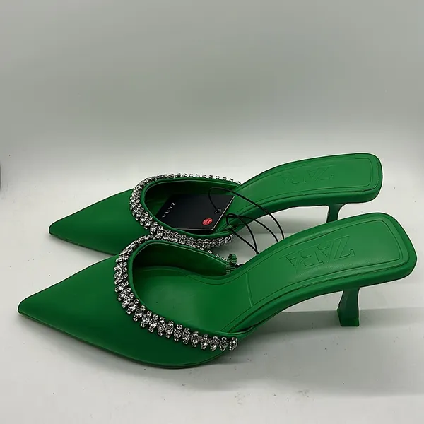 Zara NWT Emerald Green Rhinestones Heels Sandals Shoes **Size 36/US 6**💚💚 - Image 4