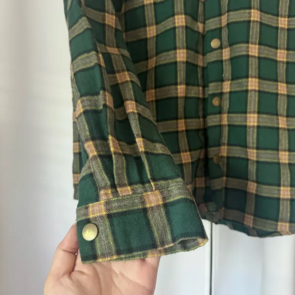 Green Plaid Flannel Sherpa Lined Shacket Hoodie - Image 4