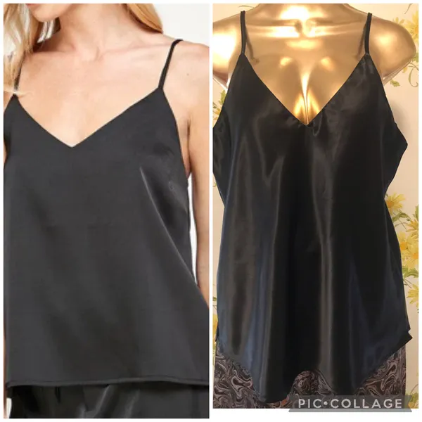 Sans Souci black satin camisole top size M - Image 10