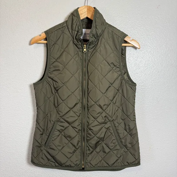 Old Navy Quilted Snap Front Vest Olive Green Size S‎ - Image 6