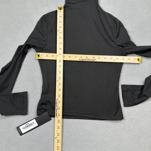 NWT S DEER Turtleneck Top M Womens Black Long Sleeve Fitted Pullover Blouse - Image 3