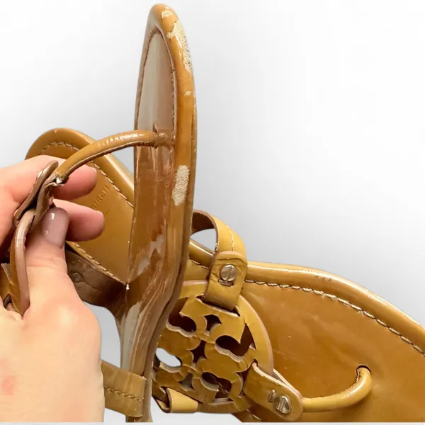 Tory Burch Tan Miller Sandals – Leather Logo Flats - Image 2