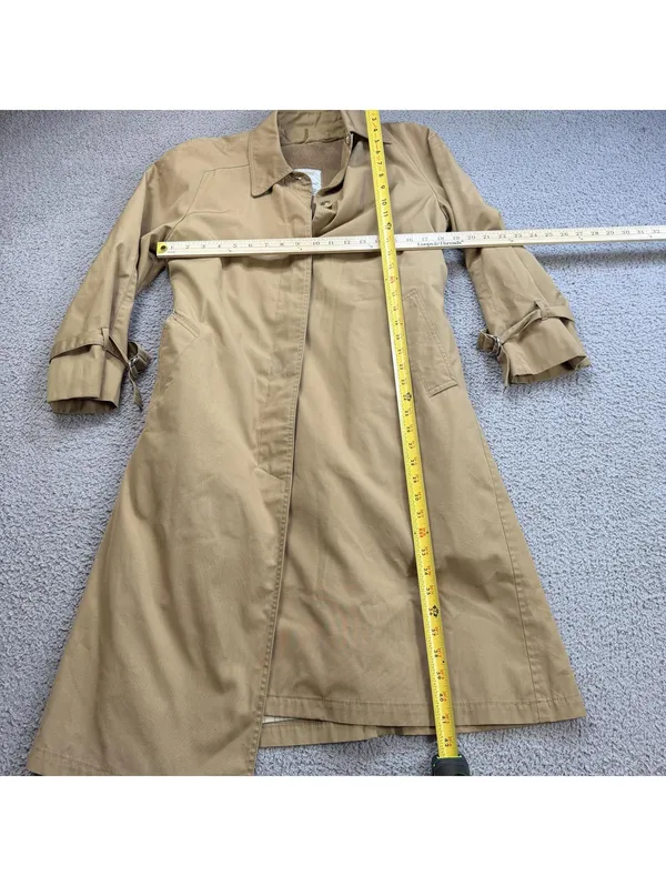Vintage London Fog Maincoats Full Length Tan Belted Trench Coat Womens 10 P USA - Image 7