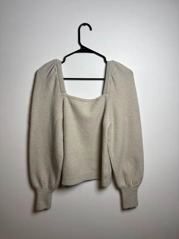 H&M Women's Oatmeal Square Neck‎ Puff Sleeve Sweater - Image 4