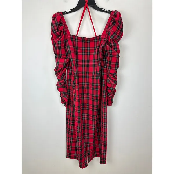 Antonio Melani Elena Plaid Square Neck Midi Dress Long Ruched Sleeve US 10 NWT - Image 6