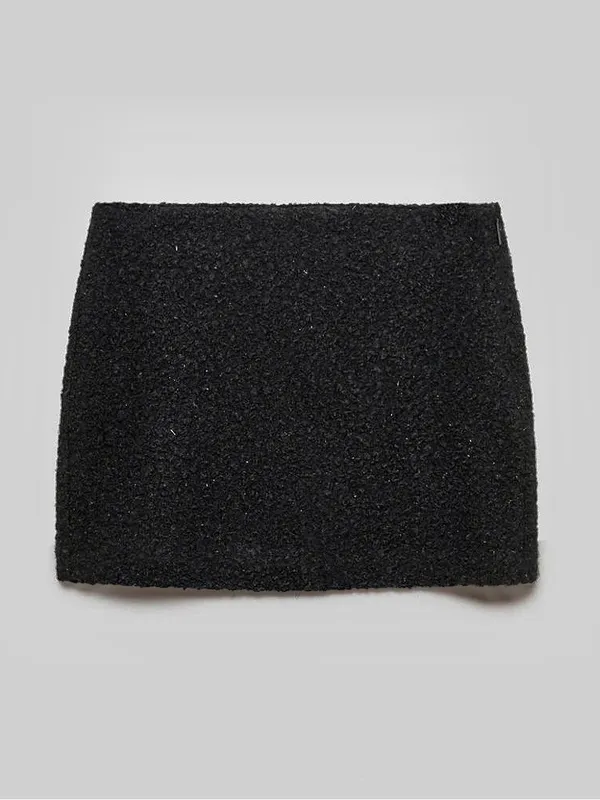 Mango MNG - Black knit Bouclé metallic thread textured mini skirt - Image 4