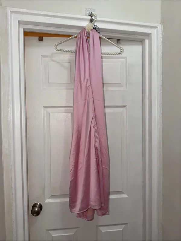 Boohoo Size 10 Pink Satin halter Mini Dress Backless Sleeveless Party Slip - Image 6