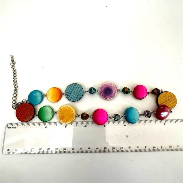 Colorful circle crystal beaded necklace Pink - Image 4