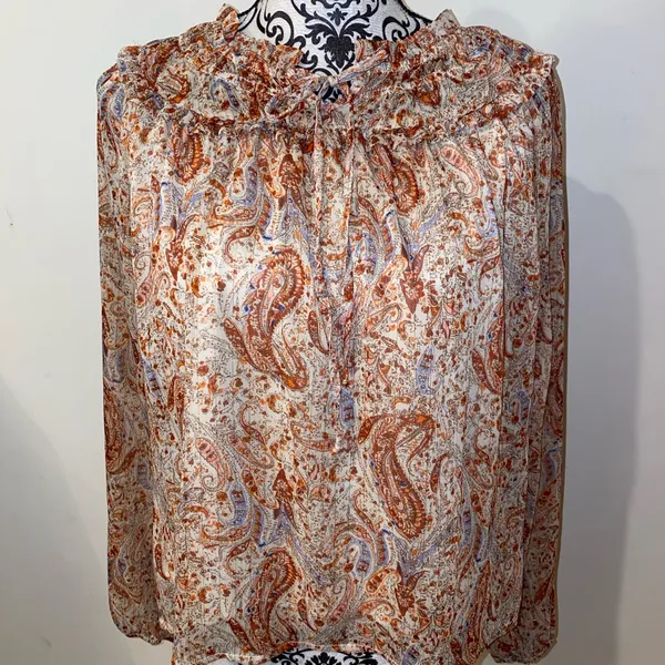 Mi Ami Francesca’s Collection Paisley Print Boho Blouse Size Large Orange - Image 2