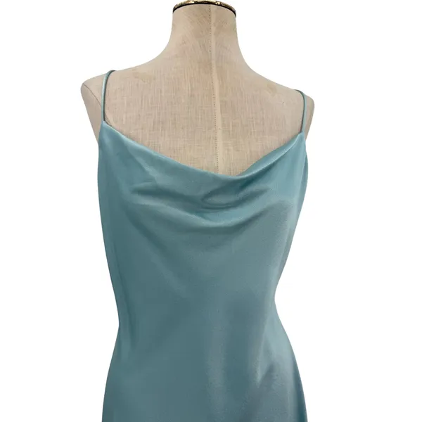 Alice + Olivia Harmony Drapey Slip Midi Dress Cowl Neck Satin Blue Size 8 - Image 4