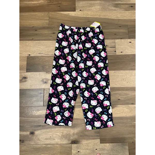 Hello Kitty Fleece Pajama Pants Black Pink Elastic Waist Cozy Sleepwear NWT Sz L - Image 2
