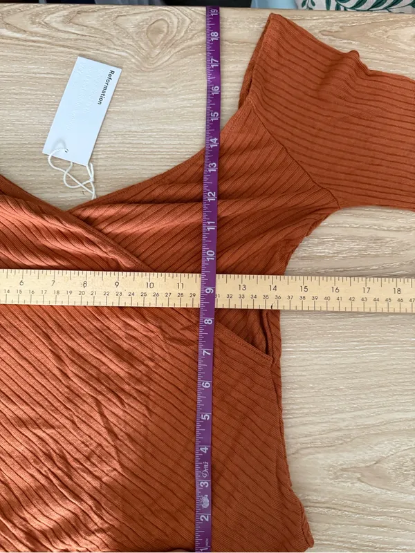 Reformation Large NEW Minnie Top Cider Cinnamon Rib Fitted Surplice Fall Autumn - Image 6