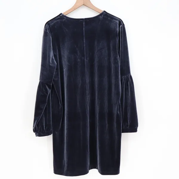 Madewell Dress Womens XL Shift Navy Blue Velvet Long Puff Sleeve Excellent - Image 4