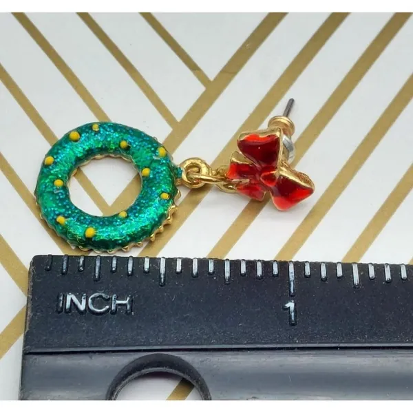 Cute Lot of 3 CHRISTMAS Earrings Dangle Ornament Holly Studs and Wreaths & Bows - Image 9