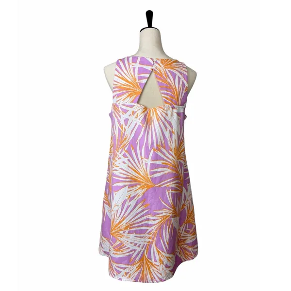 LOFT Tropical Palm Print Linen Blend Dress Women’s Size Medium Purple NWT Cruise - Image 6