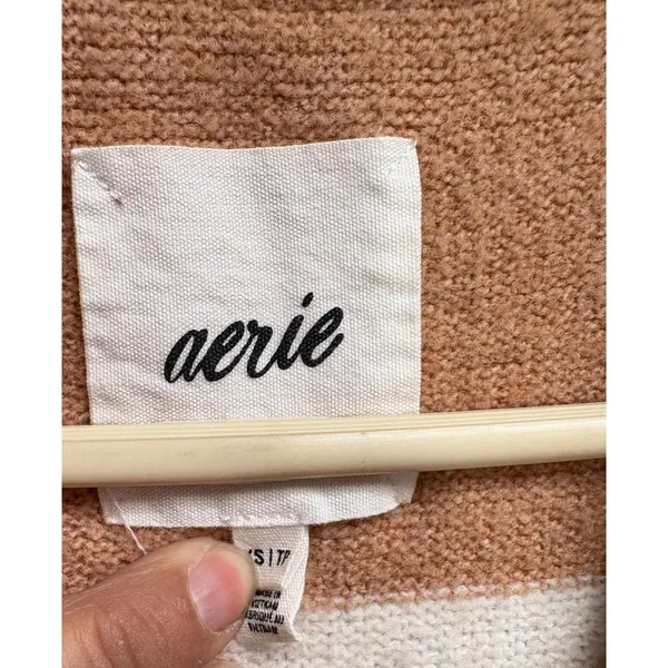 Aerie Striped V-Neck Sweater Brown White Oversized Knit XS - Image 5
