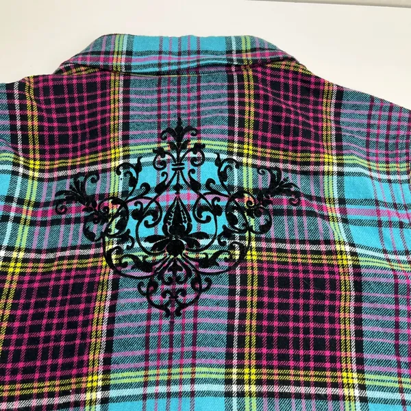Soft Surroundings‎ Blue Plaid Highlands Flannel Button Shirt Womens Size Medium - Image 10