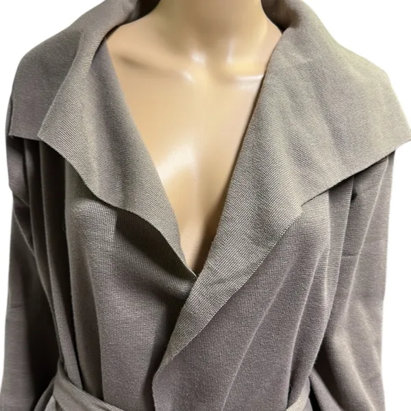 Love Tree Neutral Tan Soft Knit Belted Cardigan Trench Coat Womens Medium - Image 3
