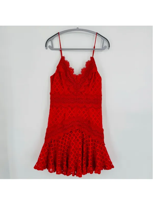 Saints + Secrets Red Lace Mini Dress Size M - Image 3