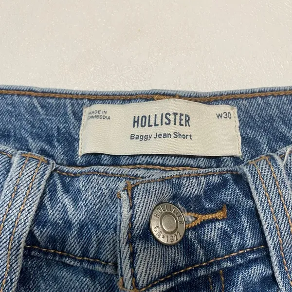 Hollister Baggy Jean Shorts W30 Blue Denim Longline Bermuda Jorts - Image 4