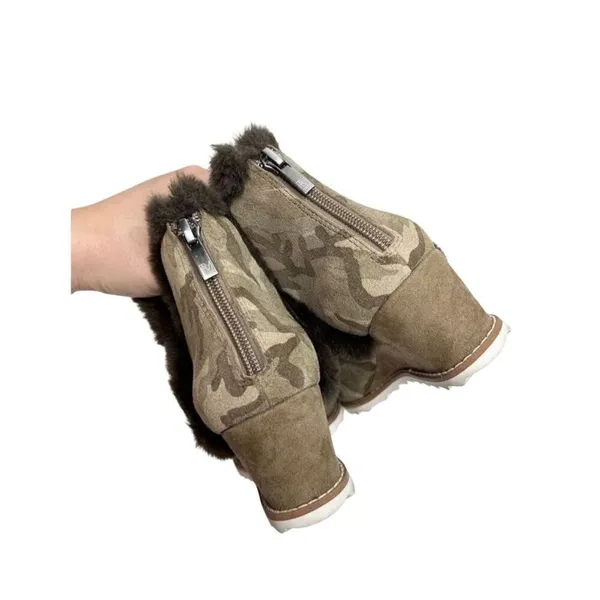 Pelle‎ Moda Boots Size 6.5 Erin Faux Fur Trim Wedge Camouflage Zip Booties - Image 9