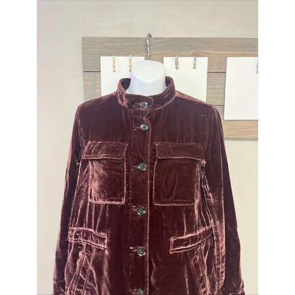 Loft Women’s Velvet Gorgeous Red Button Down Jacket Long Sleeve Pockets Small - Image 2