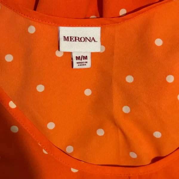 Merona Mini Dress Orange White Polka Dots Sleeveless Size M - Image 5