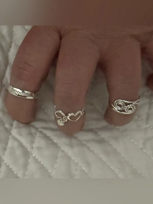 Sterling Silver Open Heart and Swirl Ring Set - Image 2