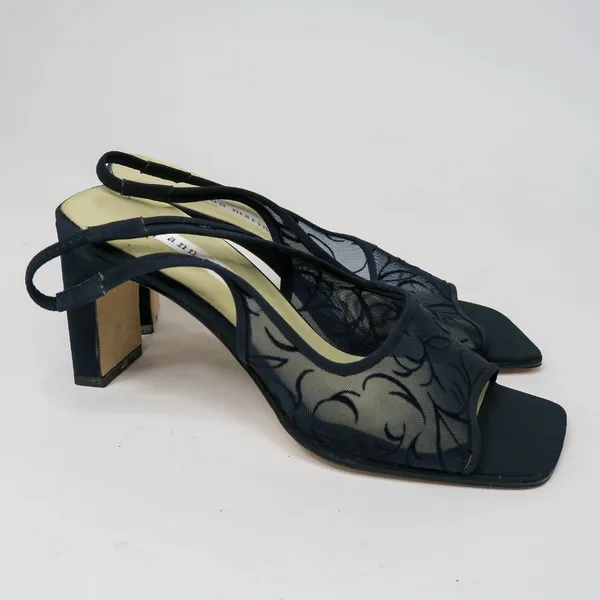Vintage 90s Ann Marino Navy Floral Mesh Heels - Image 4