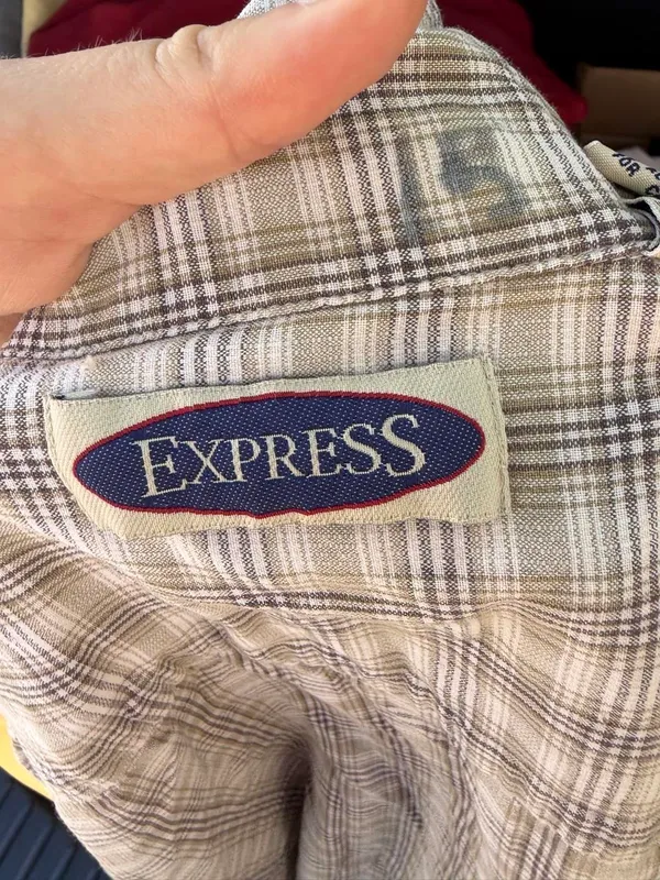 Vtg retro Express beige plaid button up shirt one size #plaid #preppy #western #outdoors - Image 5