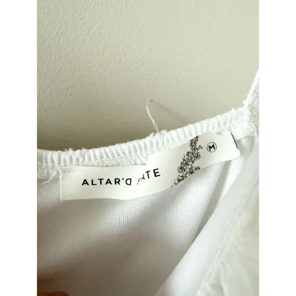 Altar'd State White Eyelet w. Lace Trim Fit & Flare Mini Dress Dress Size M - Image 4