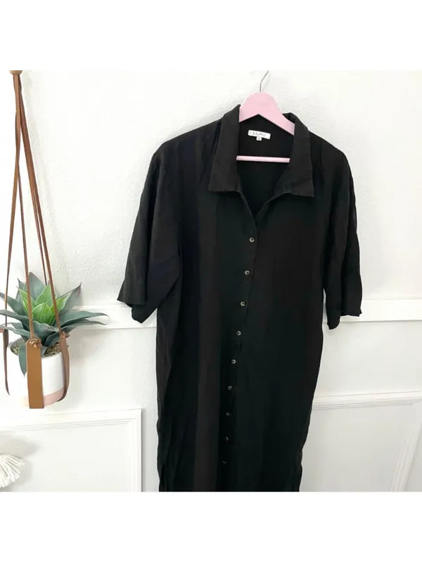 Z Supply Brise Linen Blend Midi Dress in Black Size L - Image 2