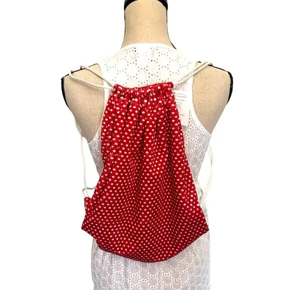 SEW SWEET MINKY Designs DrawString Tote Bag Red White Polka Dots NWT - Image 2