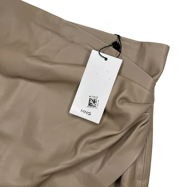 Mango Faux Leather Wrap Skirt NWT Size S Beige Draped Asymmetrical Mini Skirt - Image 6