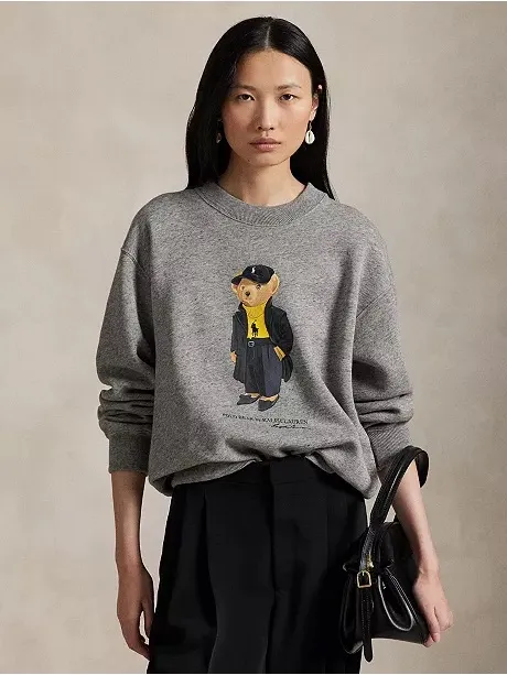 Ralph Lauren Women's Polo Bear Fleece Crewneck Sweatshirt in Gray - Image 2