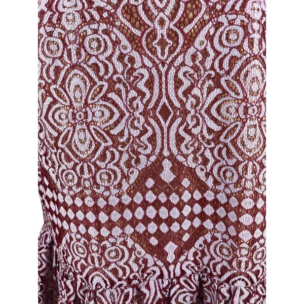 Lulus Sleeveless Cranberry Cream Laced Overlay A-line Fit & Flare Dress S - Image 6