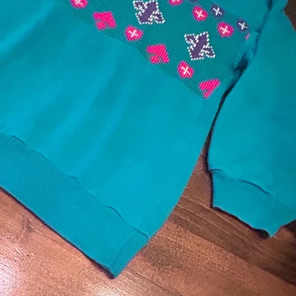 Vintage Eileen & Company Green Mock Neck‎ Fair Isle Knit Argyle Sweater Sz Large - Image 2