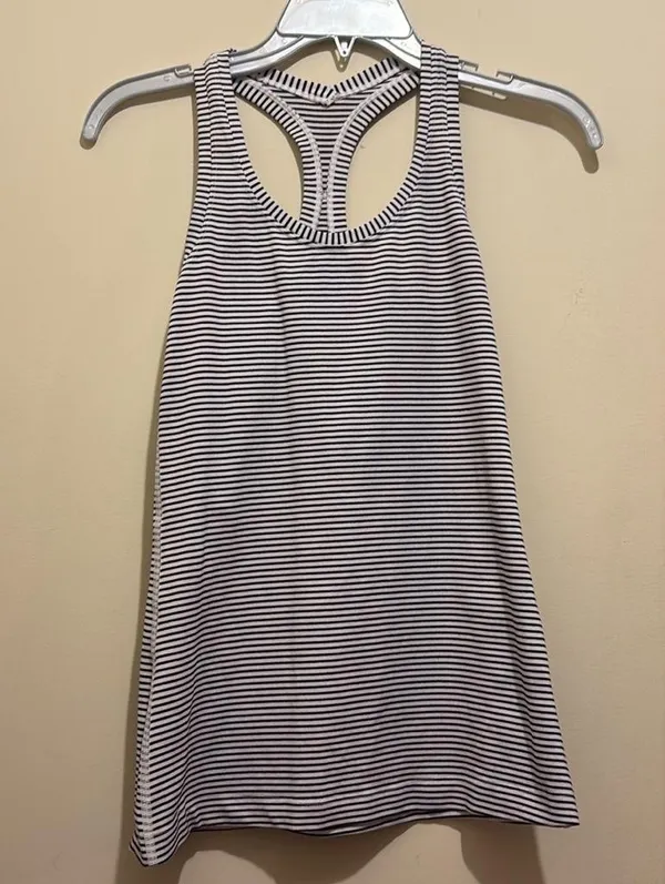 Lululemon Women's Cool Racerback II Hyper Striped White Black Size 6 - Image 2