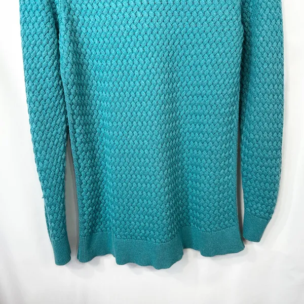 LL Bean Large Sweater Teal Textured Knit Crew Neck Long Sleeve Cotton‎ 1702 - Image 8