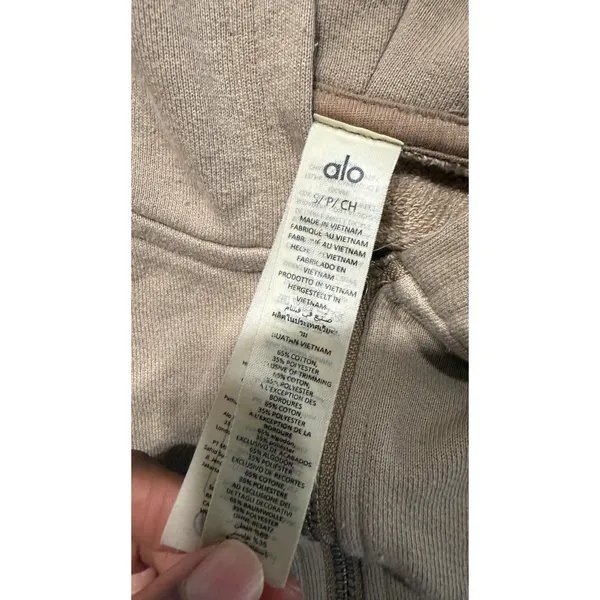 Alo Yoga Womens Cropped Full Zip Hoodie Tan Taupe Size S W0374R - Image 4
