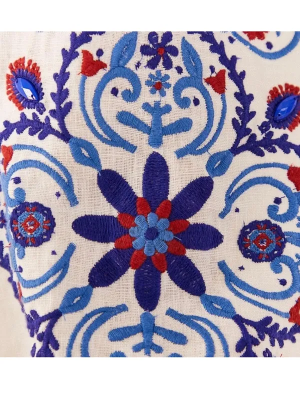 FARM Rio Off-White Navy Embroidery Mini Dress S - Image 8
