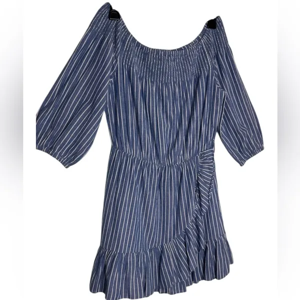 TULAROSA Maida Ruffle Dress in Blue White Stripe Size Small - Image 3