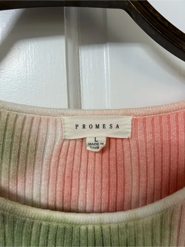 Promesa Pink & Green Tie-Dye Ribbed Crop Top - Image 3