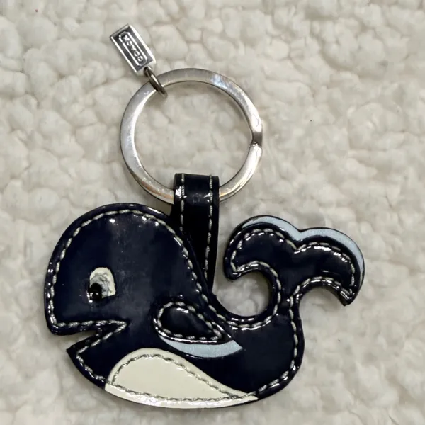Coach Navy Patent Leather Whale Key Fob - Image 2