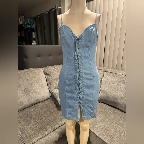🌸AMTIOUS piper denim midi dress ✨ Blue - Image 5