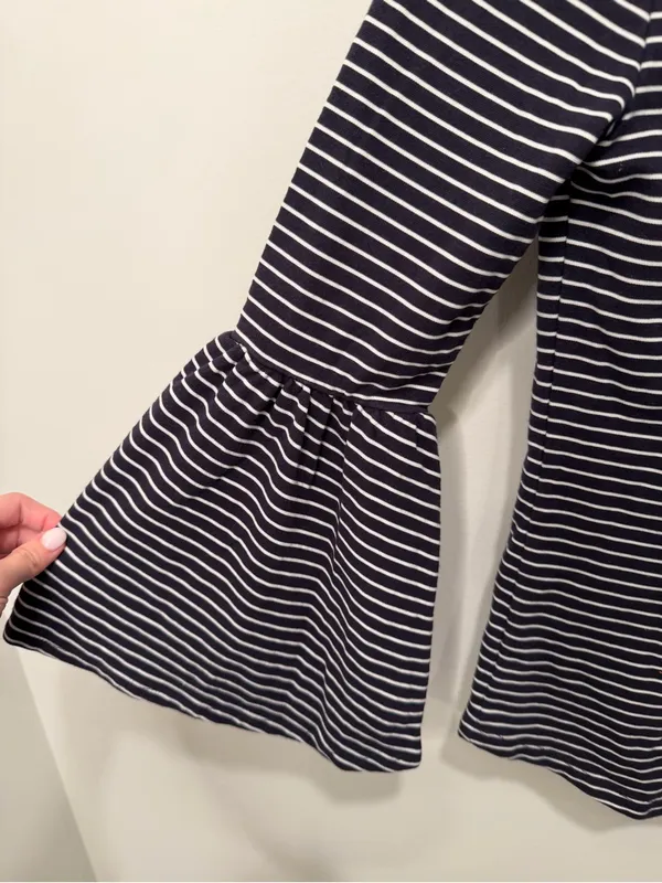 FRAME Navy White‎ Stripe Bell Sleeve Top Size Small - Image 2